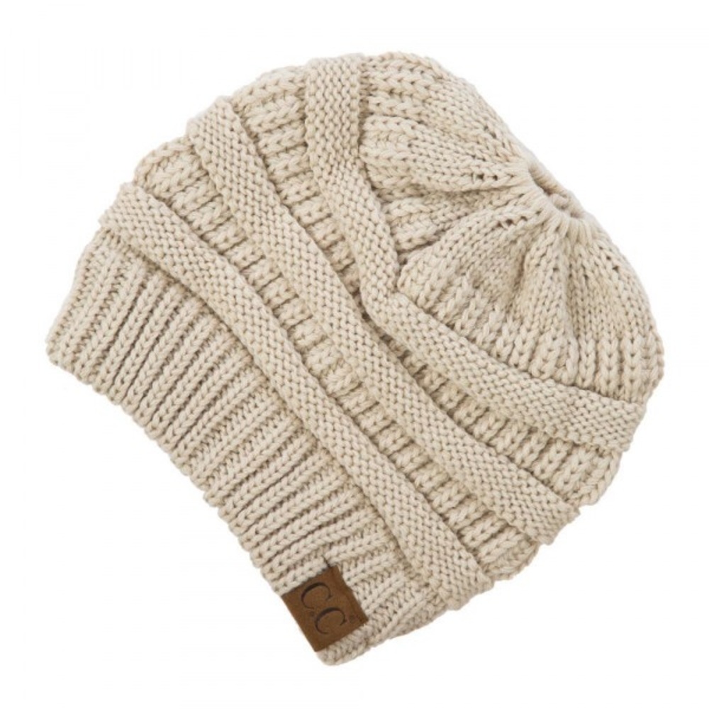 Messy Bun Knitted Beanie Hat